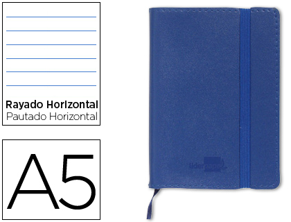 Libreta encolada Liderpapel simil piel A5 120h 70g/m² horizontal azul